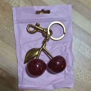 Gold and Red Cherry Keychain